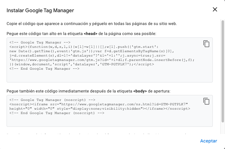 Código pra configurar Google Tag Manager